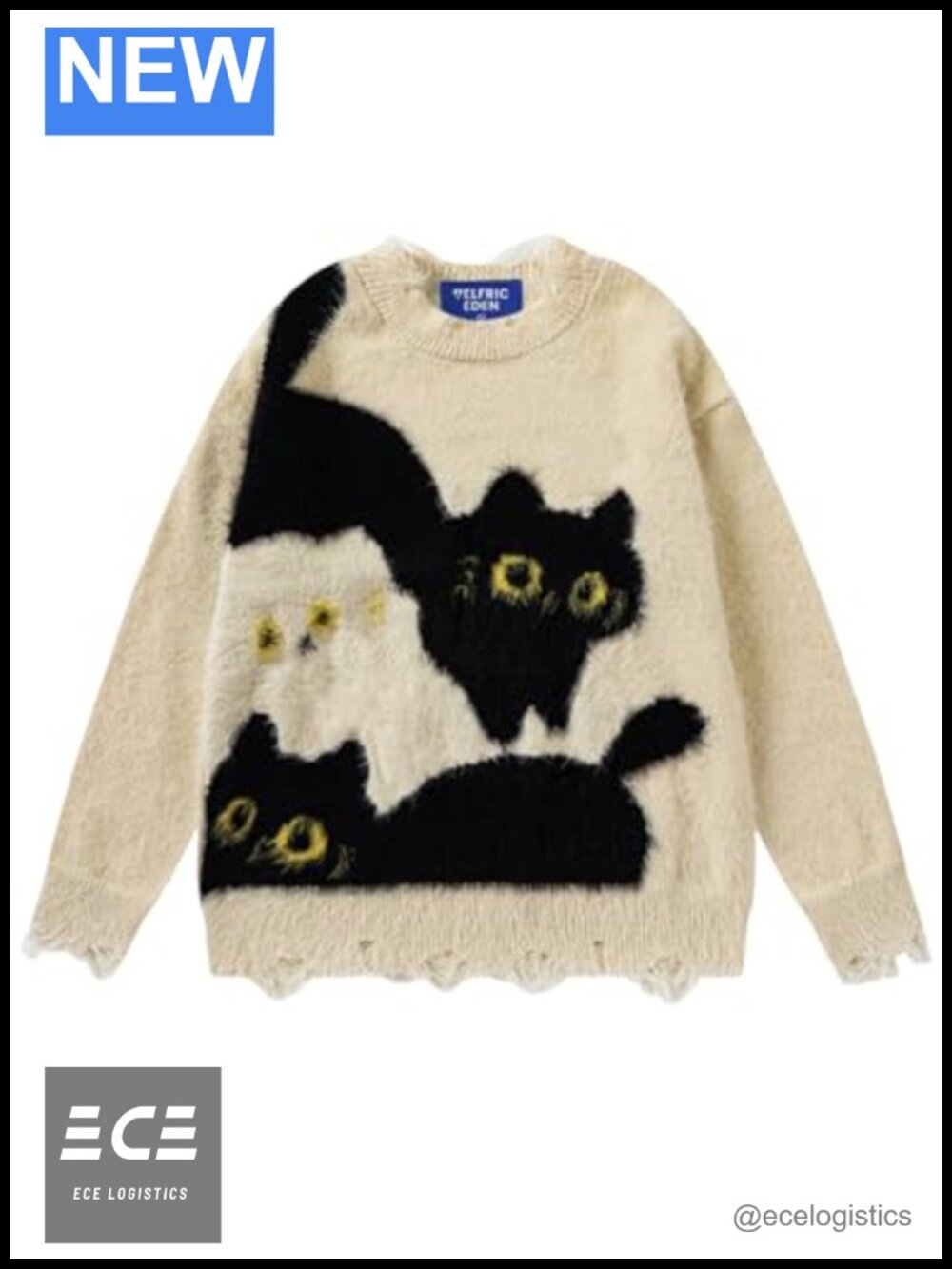 Aelfric Eden Cat Graphic Sweater Pullover Loose Fit Knitted Top